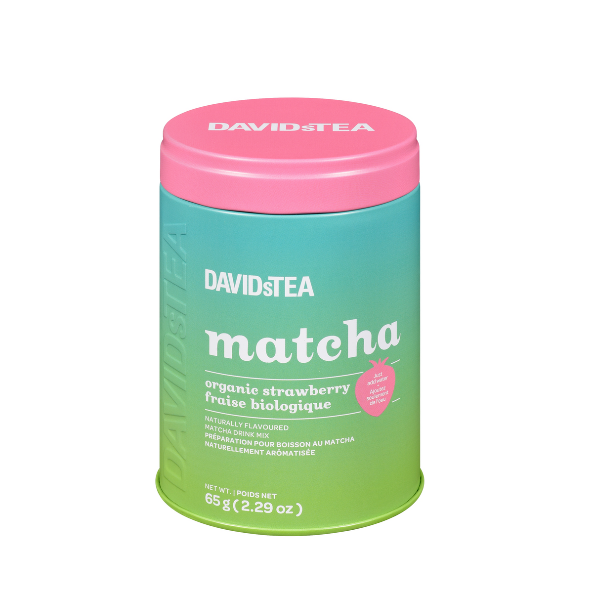 Organic Strawberry Matcha Tea Tin Matcha Drink Mix front view