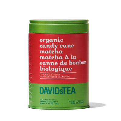 Organic Candy Cane Matcha Tea Printed Tin Matcha Drink Mix front view