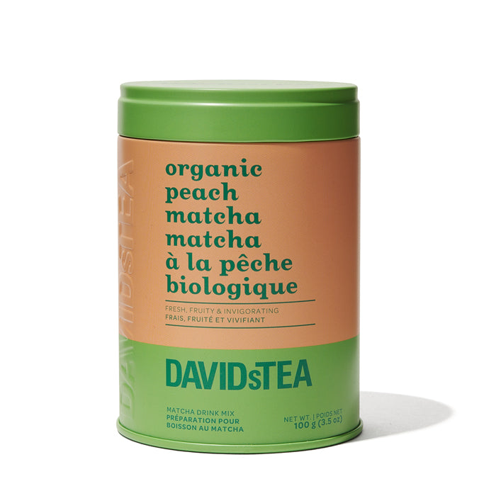 Organic Peach Matcha Tea Printed Tin Matcha Drink Mix front view