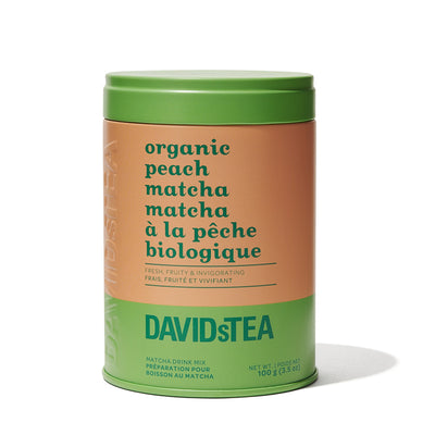 Organic Peach Matcha Tea Printed Tin Matcha Drink Mix front view