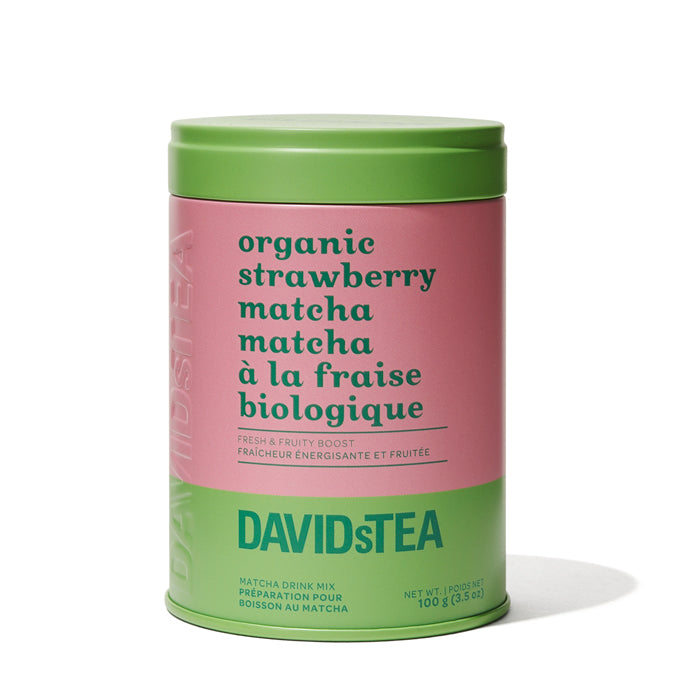 Organic Strawberry Matcha Tea Printed Tin Matcha Drink Mix front view