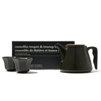 Black Camellia Ceramic Teapot & Teacup Set  front view