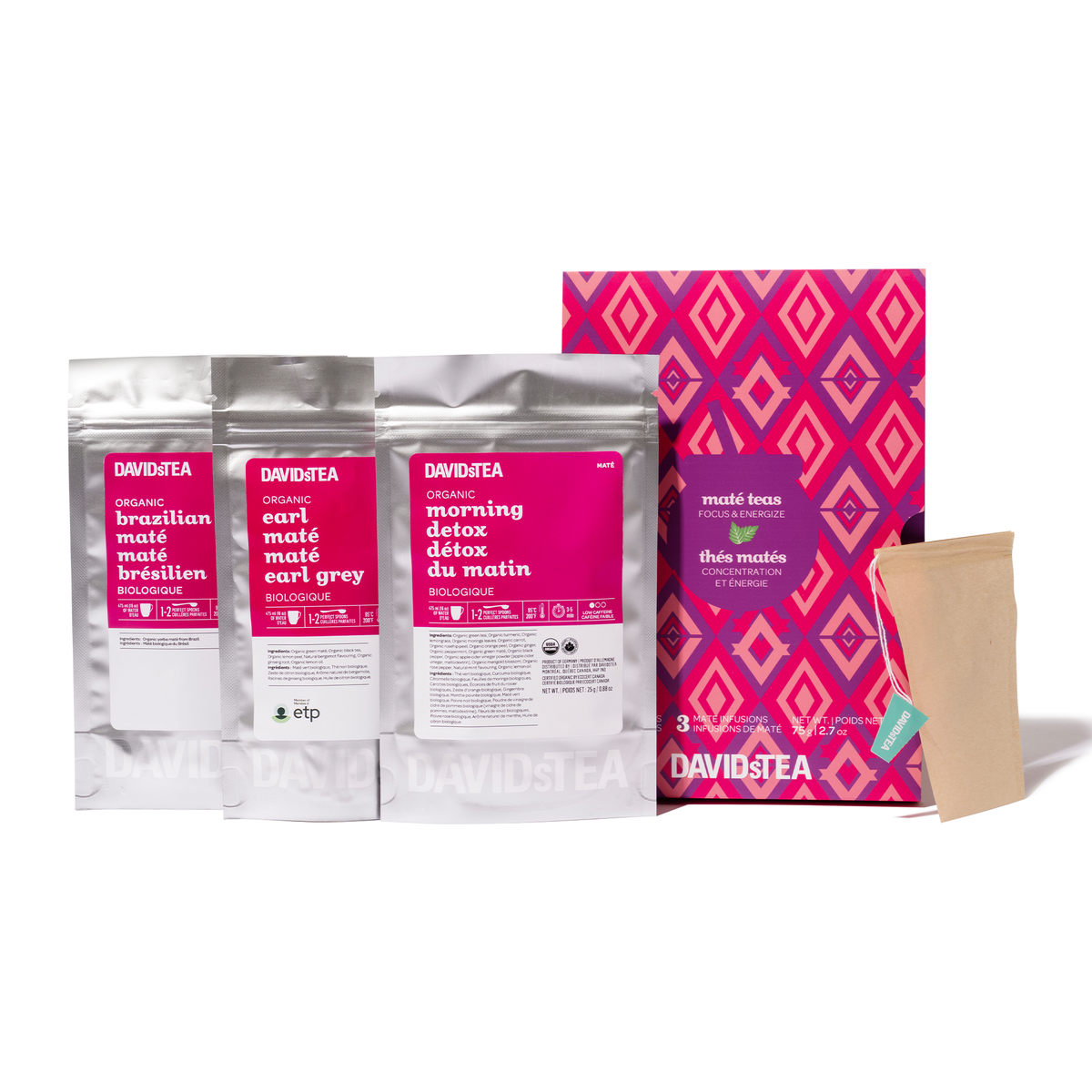 mate 3 tea sampler box with 3 loose leaf teas and sachets