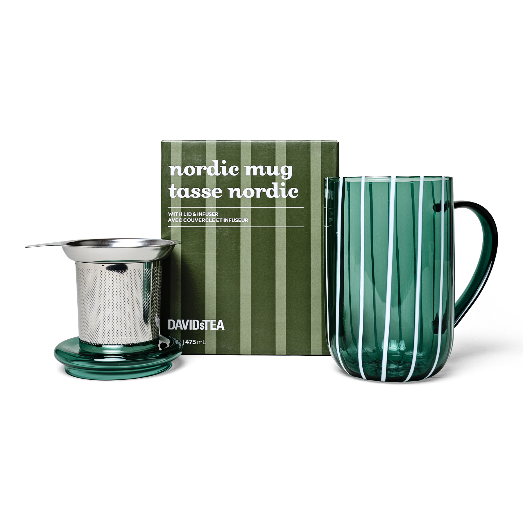 striped nordic mug, box and steeper