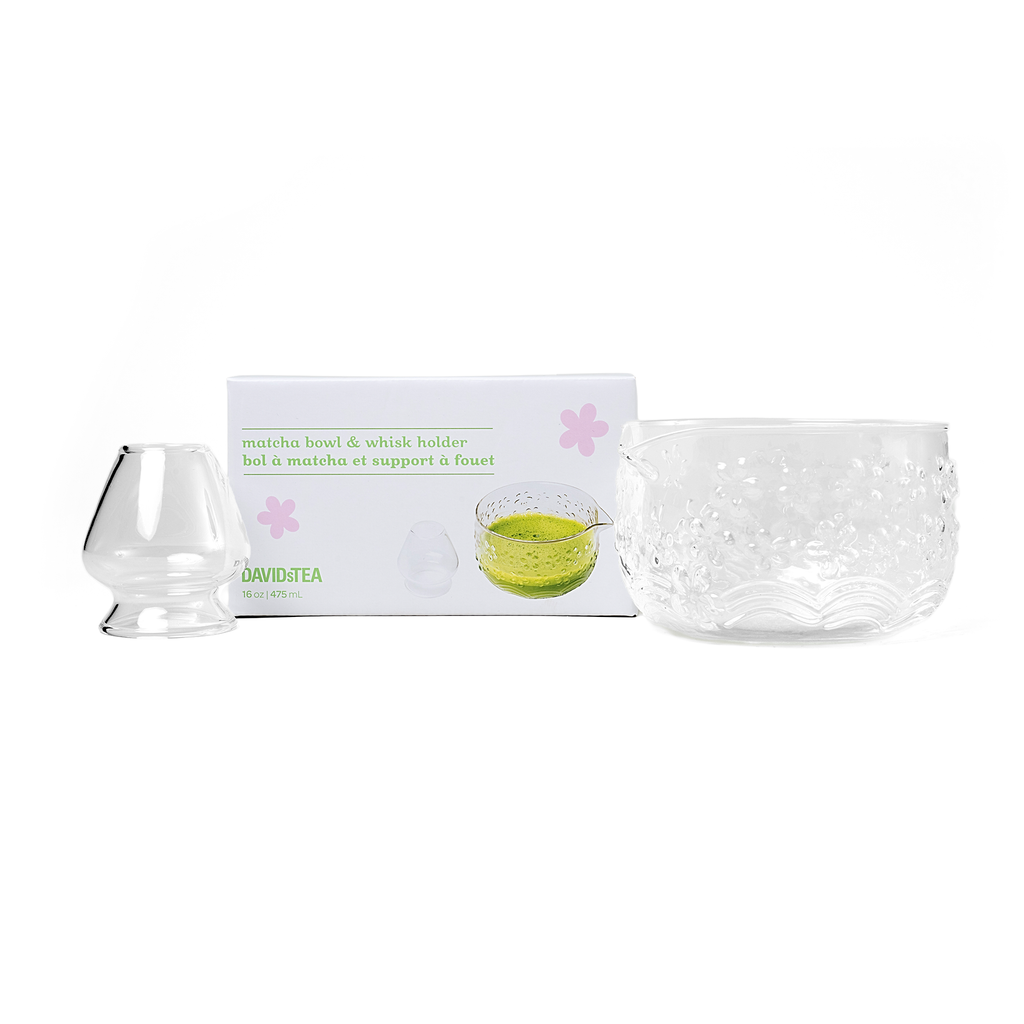 Clear glass matcha bowl in packaging