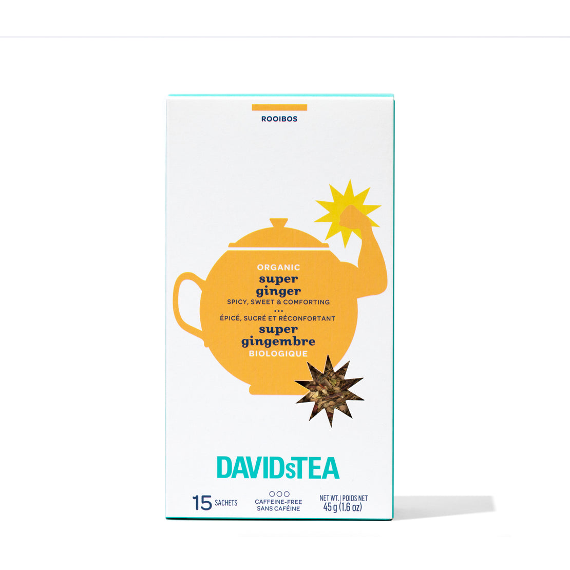 Organic Super Ginger Tea Pack of 15 Sachets Rooibos front view