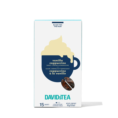 Vanilla Cappuccino Tea Pack of 15 Sachets Black front view