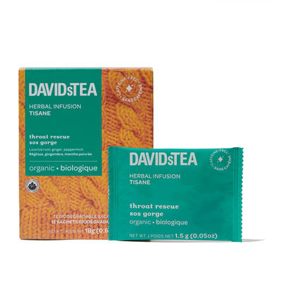 Organic Throat Rescue Tea Pack of 12 Sachets Herbal front view