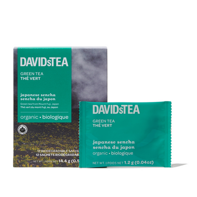 Organic Japanese Sencha Tea Pack of 12 Sachets Green front view