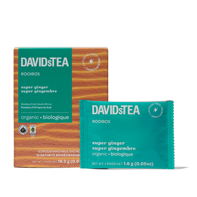 Organic Super Ginger Tea Pack of 12 Sachets Rooibos front view