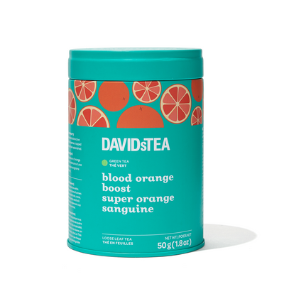 Blood Orange Boost Tea Loose Leaf Tin Green front view