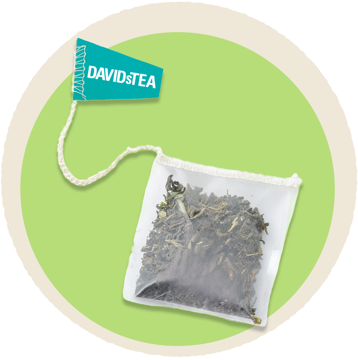 Green tea sachet in green circle