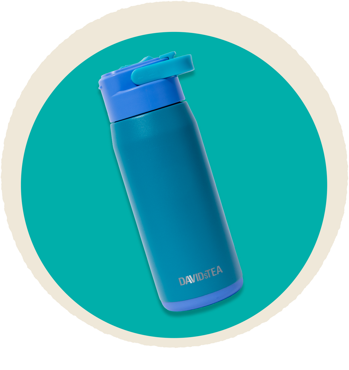Deep Teal Everyday Travel Mug on a on a teal circle background