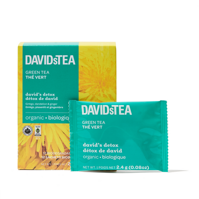 Organic David's Detox Tea Pack of 12 Sachets Green front view