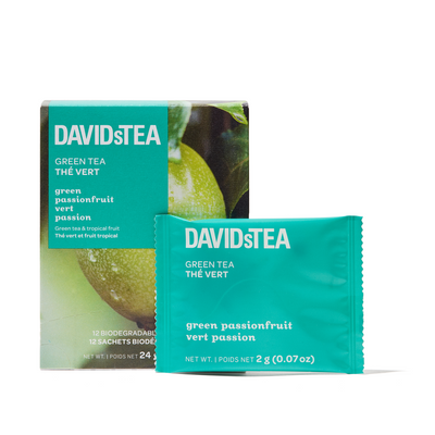 Green Passionfruit Tea Pack of 12 Sachets Green front view