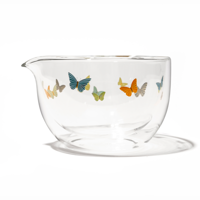Butterfly Away Double Walled Glass Matcha Bowl with Spout  front view
