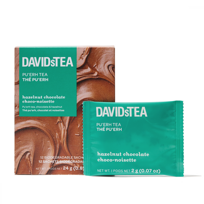 Hazelnut Chocolate Tea Pack of 12 Sachets Pu'erh front view