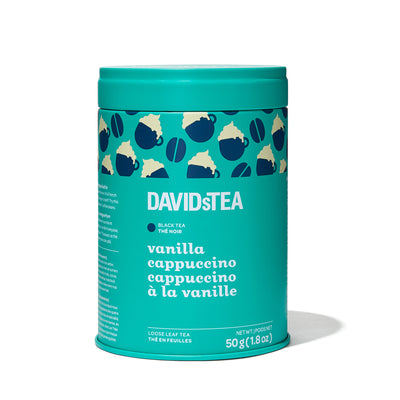 Vanilla Cappuccino Tea Loose Leaf Tin Black front view