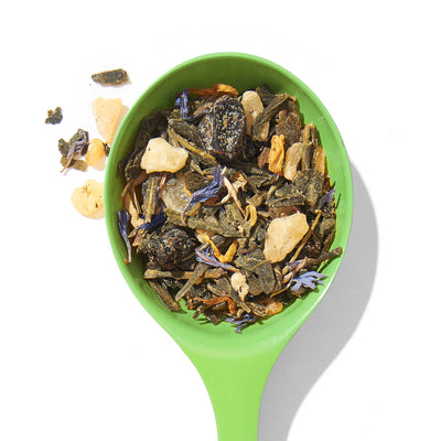 green passionfruit loose leaf tea spoon image green tea