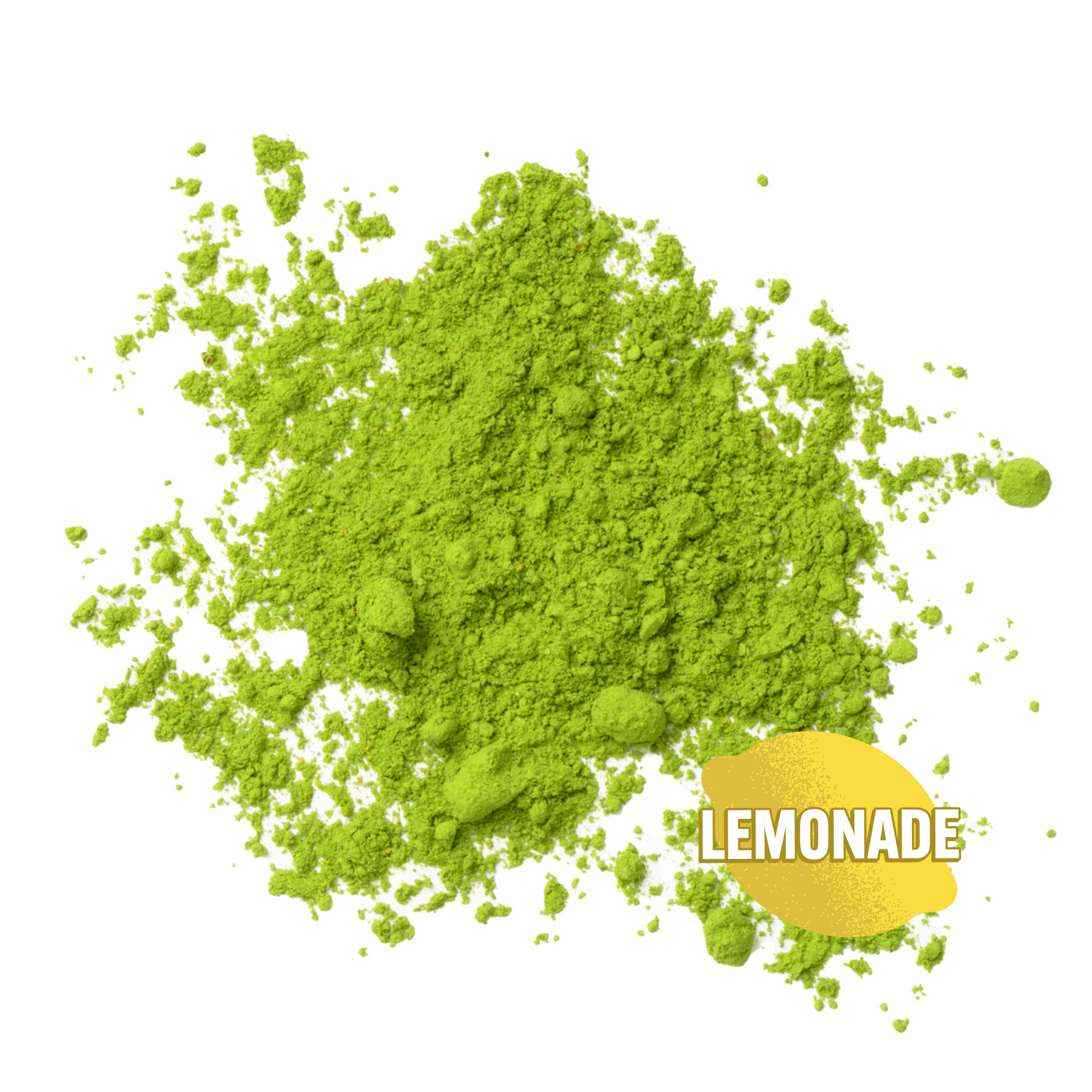 lemonade flavored green matcha powder on a white background