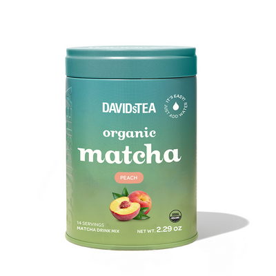 Organic Peach Matcha Tea Tin Matcha Drink Mix front view